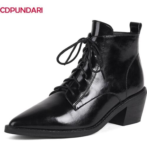 Ladies Black Genuine Leather High Heels Ankle Boots Women Autumn Winter Short Boots Shoes Botines Mujer Bottines Femme
