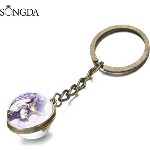 Genshin Impact Anime Game Pendant Keychain Cosplay 7 Elements Cartoon Figure Keyring Jewelry for Girls Women Charm Decoration