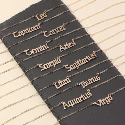 One Piece Fashion Gothic Twelve Constellation Letter Alloy Pendant Necklace For Women Wholesale Female Jewelry Free Shipping