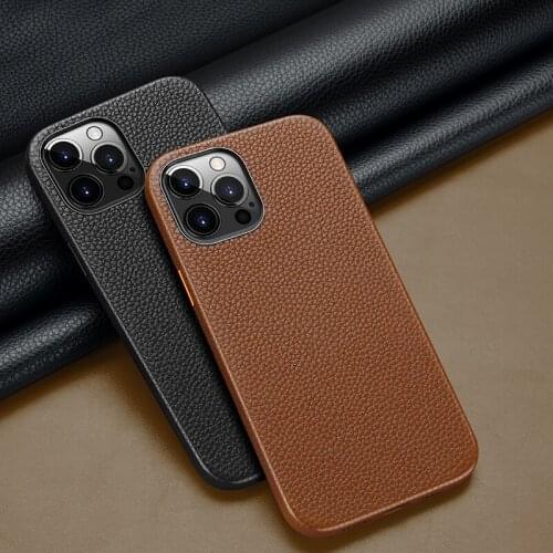 Original Luxury Lychee Pattern Genuine Leather Phone Case for iPhone 12 Pro Max 12 Pro 11 Pro Max 11 Black Blue Brown Gray Green