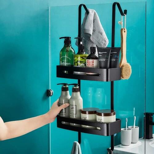 Black Hanging Bath Shelves Bathroom Shelf Organizer Nail-free Shampoo Holder Storage Shelf Rack Bathroom Basket Holder