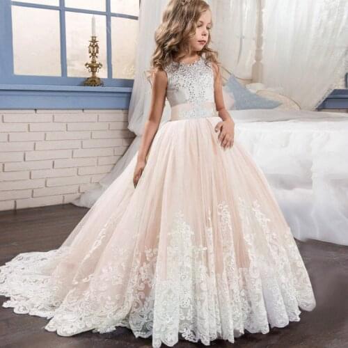 Kids Dresses For Girls Wedding Dress Elegant Teenage Girl Evening Party Princess Long Lace Embroidered Costume 4 6 8 10 14 Year