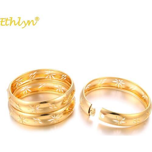 Ethlyn 3pcs/lot Inner Diameter 6.0cm ,Dubai bracelets & bangles gold Color jewelry Ethiopian snap buckle bracelet B176