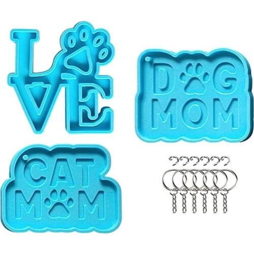 Dog MOM Tag Keychain Molds for Resin Cat MOM Tag Keychain Silicone Resin Molds with 6Pcs Key Rings for DIY Crafts Making