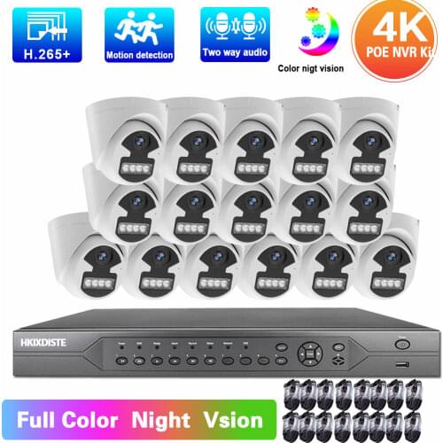 H.265 16CH CCTV Security Camera System 4K POE NVR Kit Two Way Audio Outdoor Color Night Vision Video Surveillance IP Camera Kit