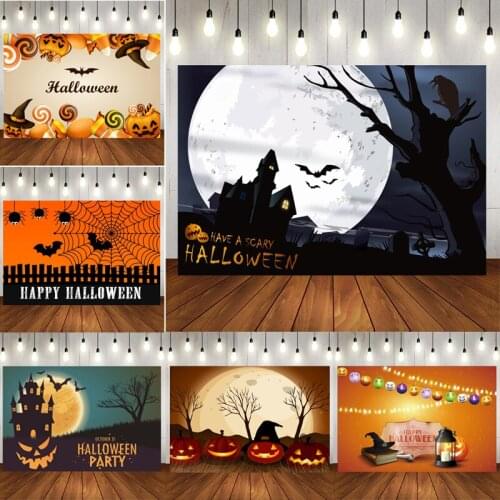 Halloween Moon Pumpkin Lollipops Backdrops For Photo Customize Haunted House Tapestry Kids Photography Decor Wholesale Hot Sale