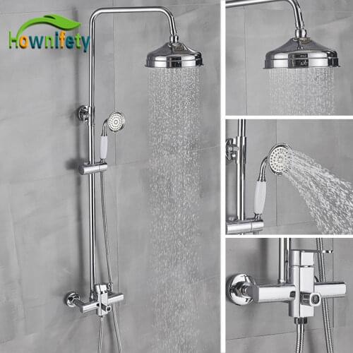 Chrome Shower Set Wall Mount Rainfall Shower Head Hot Cold Mixer Bathroom Faucets Rotation Liftable Systems