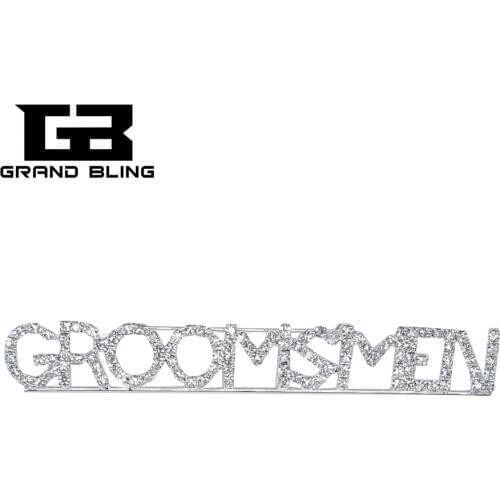 Crystal Wedding Theme Jewelry Gift "GROOMSMEN" Lapel Pin