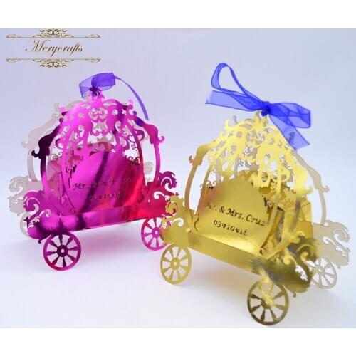 Laser cut wedding return gift fairy tale carriage favor box from China