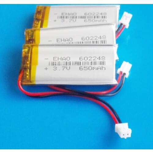 3 pcs 3.7V 650mAh lipo polymer lithium rechargeable battery JST PH 2.0mm plug 602248 for MP3 GPS recorder headset camera