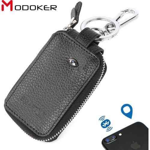 Modoker Genuine Leather Mens Key wallet For Car with GPS Tracker, Bluetooth finder car key holder, Black