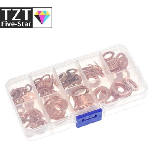200pcs M5-M14 Professional Assorted Copper Washer Gasket Set Flat Ring Seal Assortment Kit with Box For Hardware Accessories