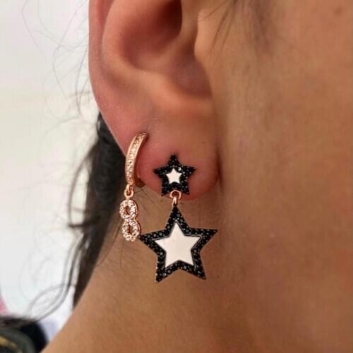 New trendy white red blue enamel rainbow cz sparking star dangle earrings Gold filled women lady fashion charm wedding jewelry