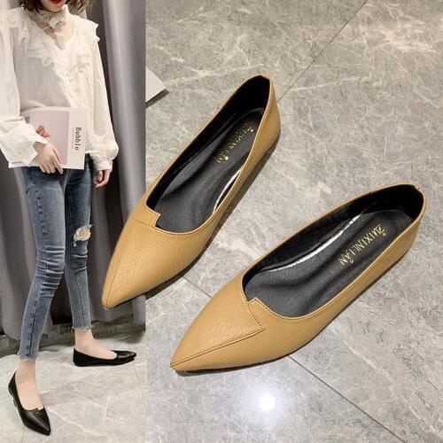 2020 New Spring Autumn Shallow Flat Shoes Woman Flats Pointed Toe Slip on Women Shoes Solid Leather Casual Shoes Ballet Flats
