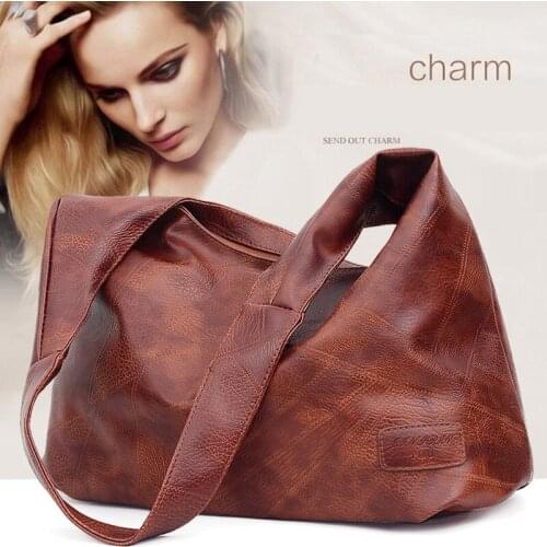 2021 New Women PU Leather Luxury Handbags Casual Large Capacity Tote Bags Female Vintage Solid Shoulder Bags Feminina Sac Pouch
