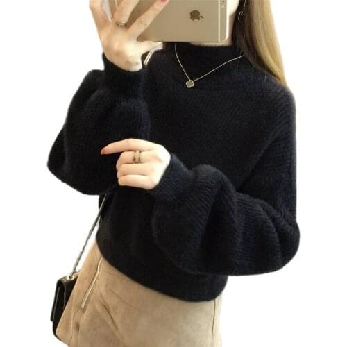 New arrival western style high neck batwing sleeve mohair thick women sweater