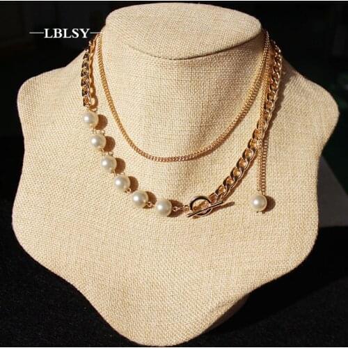 Charming Splicing Chain Womens Double-deck Pearl Pendant Necklace Elegant Ladies Wedding Clavicle Chain Jewelry Gift 975