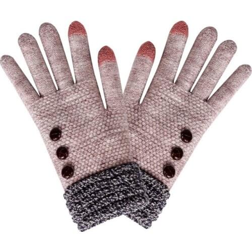Autumn Winter Women Warm Stretch Knit Touch Screen Glove Female Button Full Finger Plus Thick Velvet Sport Cycling Mitten I88