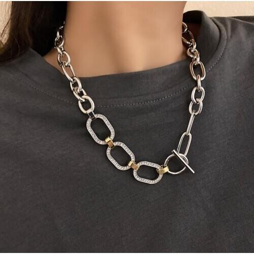Necklace for Women Metal Crystal Hollow Chain Sweater Chain Fashion Hip-hop Fashion Clavicle Chain Jewelry Wholesale