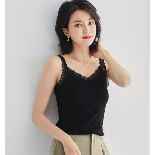 Spring and Summer Sexy Camisole Pure Cotton Pajamas Womens Thread Pit Striped Lace Beautiful Back with Base Underwear Home Wear