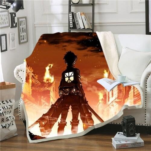 Anime Attack on Titan Throw Blanket 3D Velvet Plush Blanket Bedspread For Kids Girls Sherpa Blanket Couch Quilt Cover Travel