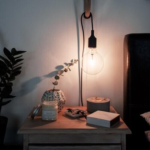 Hanging Cord Cable Light 2m E26 E27 Socket Switch Button Plug In Pendant Lighting for Kitchen Bedroom Bedside Headboard Light