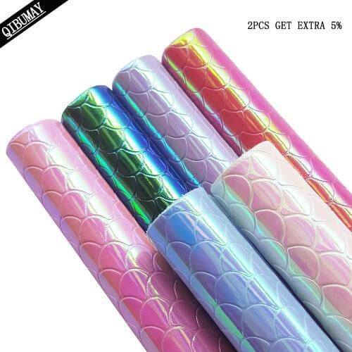 QIBU 22*30cm Mermaid Faux Leather Fabric A4 Solid Vinyl Fabric DIY Bow Materials Accessories Handmade Bags Home Decoration