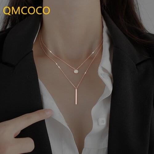 Trendy Double-Deck Chain Of Woman Necklace Round Shiny Zircon Long Pendant Necklaces Gift For Girl Wmoan Delicacy Birthday Gifts