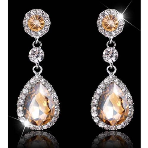 Luxury Wedding Bridal Earring Charming Crytsal Rhinestone Teardrop Dangle Earrings For Women Jewelry Femme Brincos Shellhard