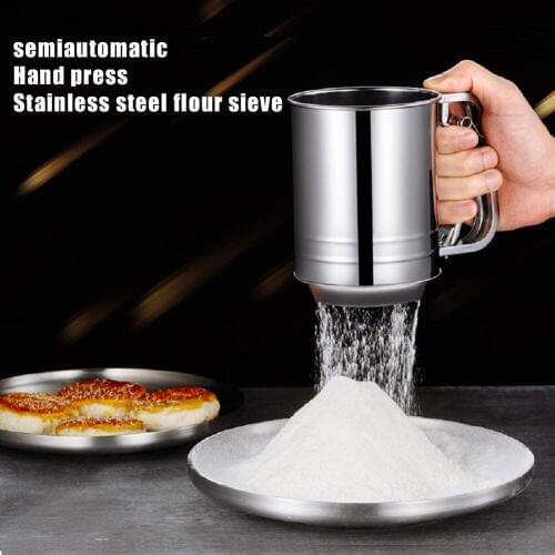 Stainless Steel Hand-held Flour Sifter with Handle Metal Squeezes Fine Mesh Sieve for Baking Kitchen B88