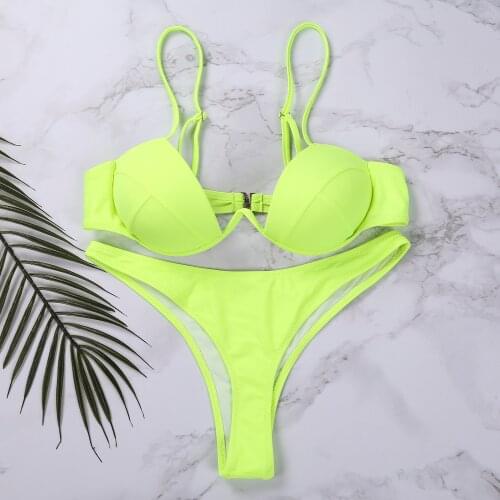 Sexy Women Swimsuit 2021 Solid Color Two Pieces Bikini Set Push Up Swimwear High Waist Beachwear Biquini Summer Bathing Suit