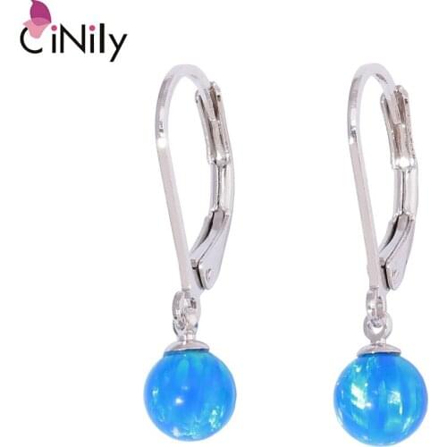 CiNily Pink White Blue Fire Opal Drop Earrings Silver Plated Round Ball Dangling Earring With Natural Stone Girls