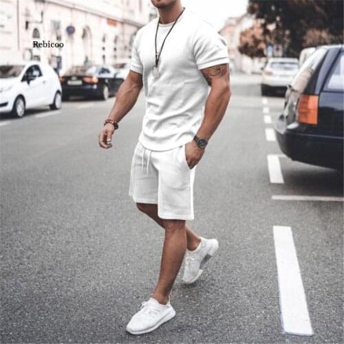 Summer New Men Shorts Sets Short Sleeve t Shirt +Shorts Solid Male Tracksuit Set Mens Brand Clothing 2 Pieces Sets
