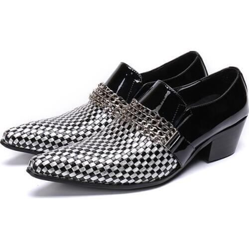 Mens shoes high heels luxury brand patent genuine leather crocodile skin gingham dress wedding party formal shoes men size47