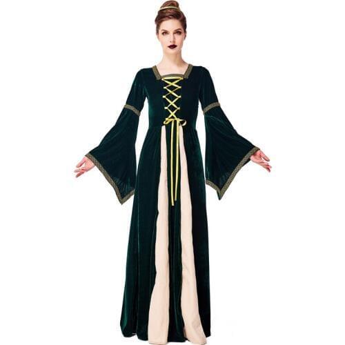 Victorian Renaissance Medieval Prom Green Long Sleeve Maxi Dress Ball Gown Fantasia Carnival Party Cosplay Halloween Costumes