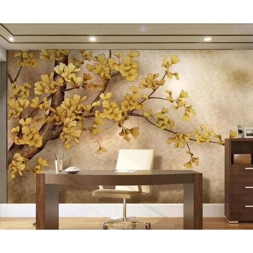 XUE SU Wall covering custom wallpaper hand-painted Chinese ginkgo tree TV background wall painting