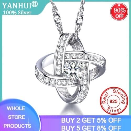 YANHUI Silver 925 Necklace For Women Gift Surrounding Circle Choker Flower Pendant Necklace Engagement Jewelry DN105