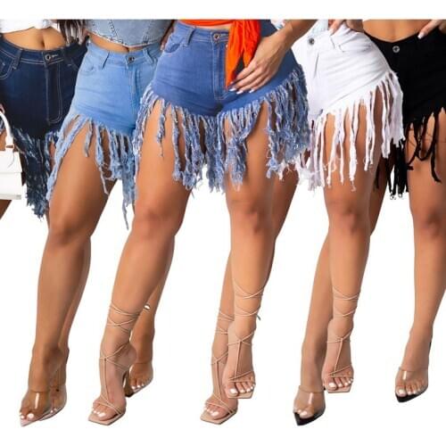 Women Tassel Denim Shorts Club Outfit Jeans Hight Waist Femme Sexy Solid Color Shorts Jean Short Pants 2021 Harajuku Clothes