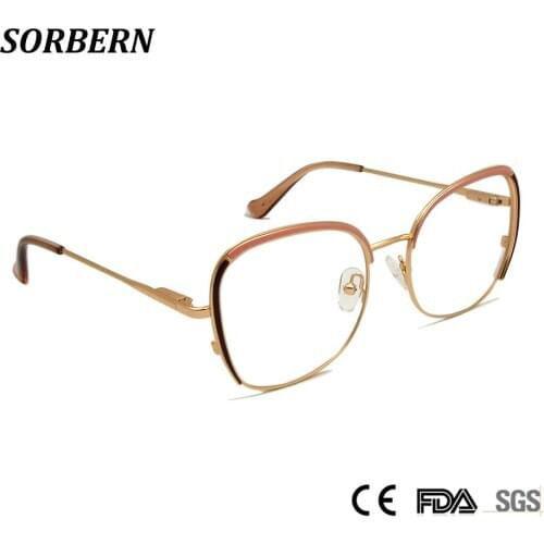 SORBERN Oversized Alloy Eyeglasses Women Men Fashion Nerd Square Retro Brand Designer Optical Frames Prescription Lens Eyewear