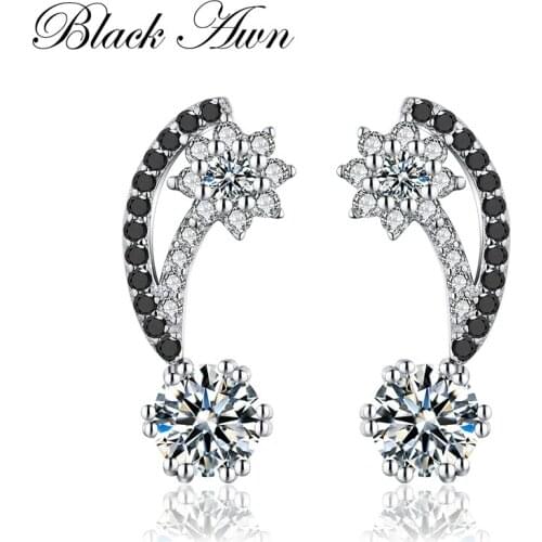 Neo-Gothic 3.3g 925 Sterling Silver Jewelry Black&White Stone Cute Engagement Stud Earrings for Women T103
