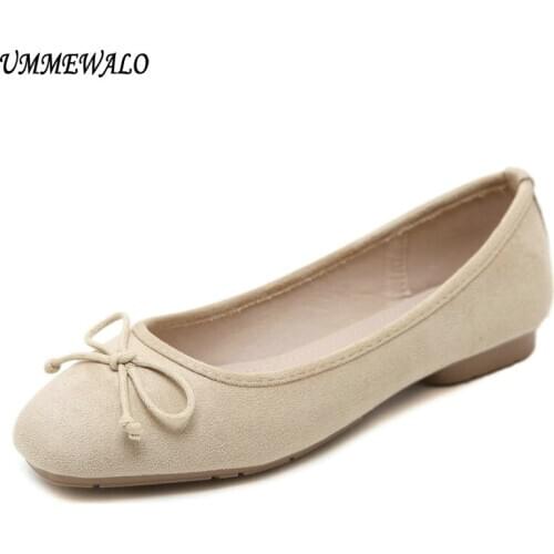 UMMEWALO Women Suede Leather Flat Shoes Women Slip On Soft Loafers Woman Comfortable Square Toe Flats Ladies Casual Flat Shoes