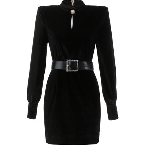 Women Dress Velet Long Sleeve Black Mini Vestidos Casual Dresses Spring Autumn Party Club Elegant Bodycon Dresses