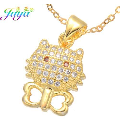 Juya Ali Moda Fashion Gold /Rose Gold Necklace Micro Pave Zorcon Cartoon Pet Cat Pendant Necklace For Women Girls Gift