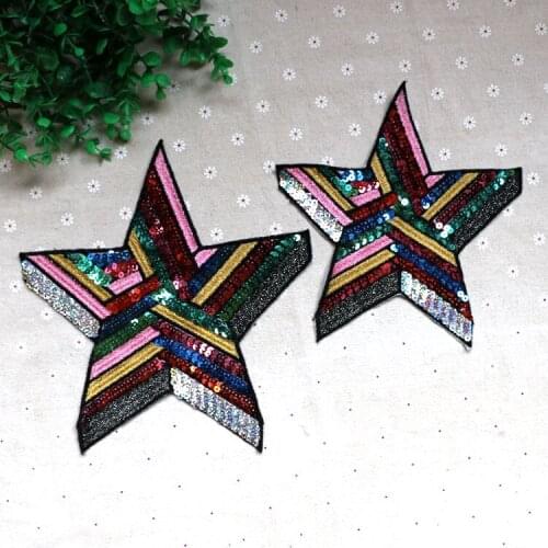 Star 2pcs/set sequins sew on patch vintage embroidery fabric applique T-shirt Clothing DIY Apparel Decoration Patch
