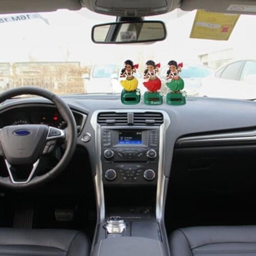 1PC Car Ornaments Hawaii Girl Hula Shaking Head Toy Solar Powered Auto Interior