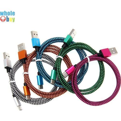 100pcs USB Cable 1m 2m 3m Double Color Snake Weave Type C Micro 5pin 8pin Data Sync Charger Cable for Iphone Xr Sony Samsung