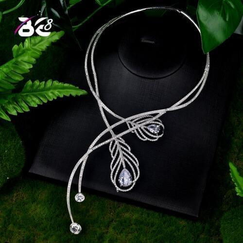 Be 8 Luxury Shinny Micro CZ Stone PaveTorques Leaf Shape Necklace for Women Pendant Accessories Fashion Party Jewelry N063