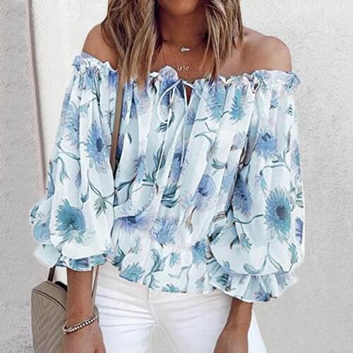 Sexy Floral Blouses Top Women Summer Cold Shoulder Chiffon Blouse Pullover Printed Female Casual Top And Shirts Vintage Blusas