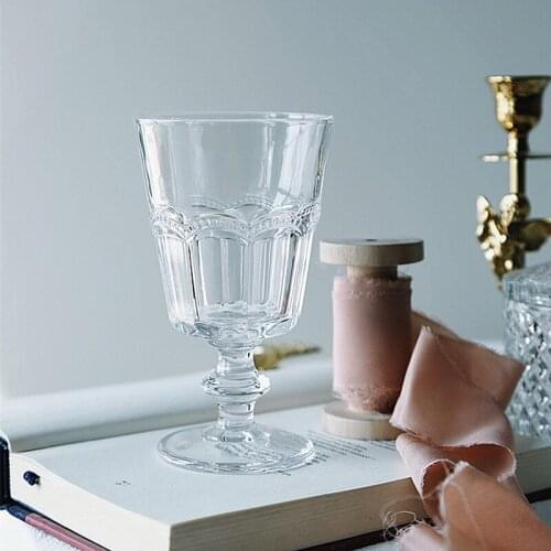 French lace embossed glass goblet vintage wine glass side red wine glass drink cup homestay restaurant cup