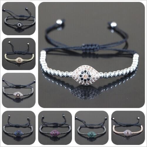 Brand Anil Arjandas Macrame Braid Bracelets Micro Pave Setting Cubic Zircon Eye Charm 4mm Balls Braiding Bracelets Women Men